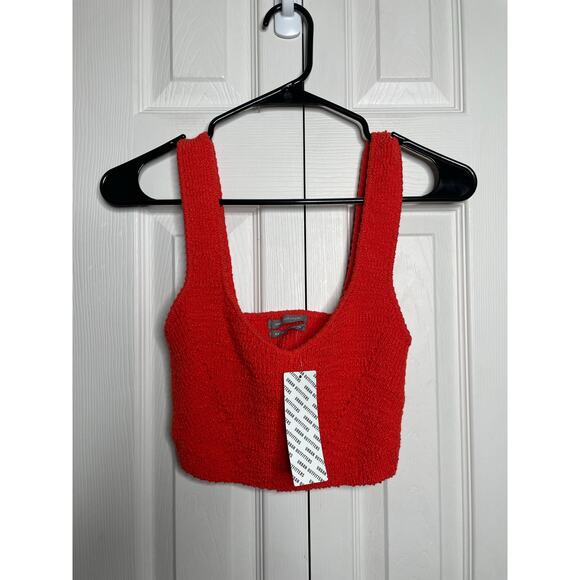 NEW Urban Outfitters Red Orange Knit Crochet Stretchy Crop Top Tank Size Small - Picture 2 of 9